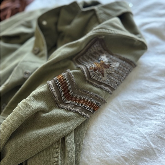 Free People Oversized Embellished Military Jacket Patch XS Boho - Picture 6 of 13